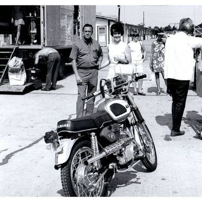 1950s Original Photograph Man and Woman with Yamaha Motorcycle 8x10" AC9
