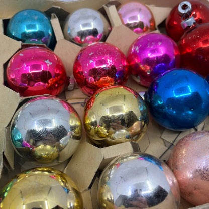 Woolworths MCM Set of 24 Mercury Glass Christmas Ball Ornaments Multi Color OT2