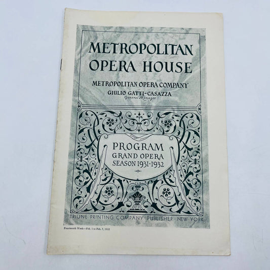 1931-32 Season Metropolitan Opera House MET Grand Opera Program Week 14 NYC TD6