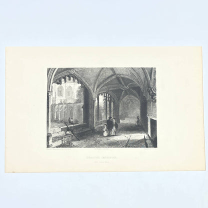 1842 Original Art Engraving Chester Cathedral - The Cloisters AC6