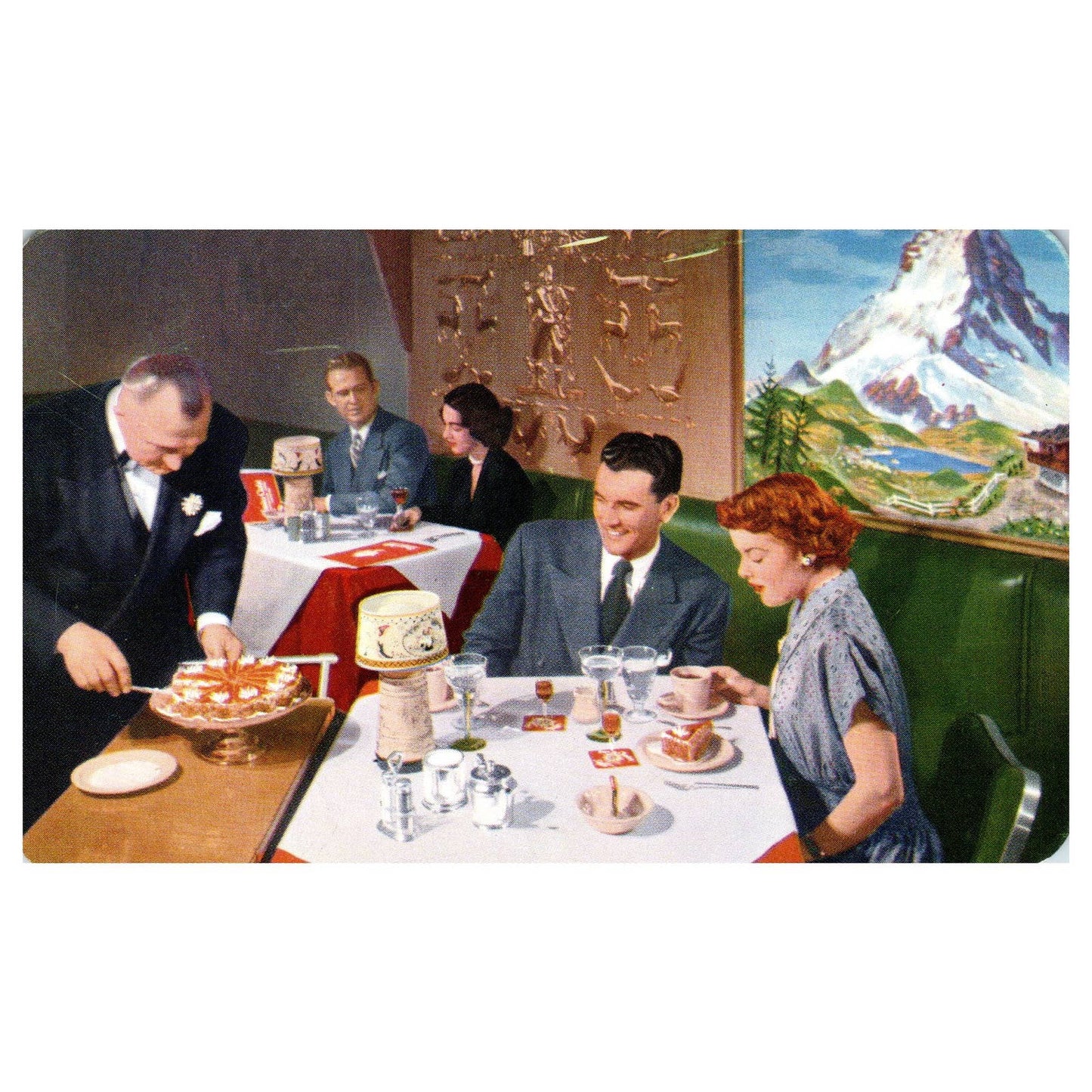 Vintage Postcard - Swiss Chalet Bismark Hotel Dining Room Interior 1951 TJ7-1