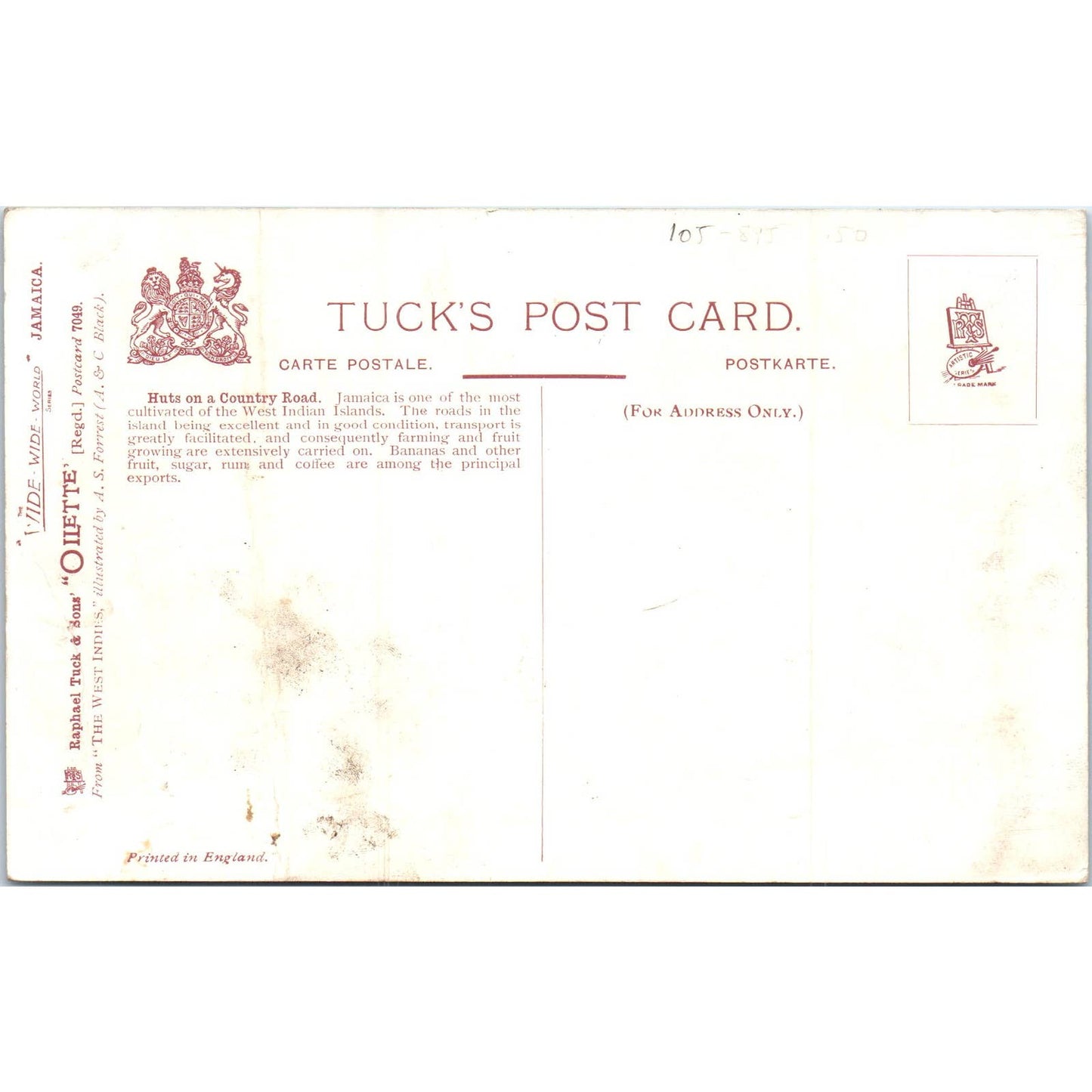 Jamaica Huts on a Country Road Raphael Tuck Oilette Original Postcard TK1-P14