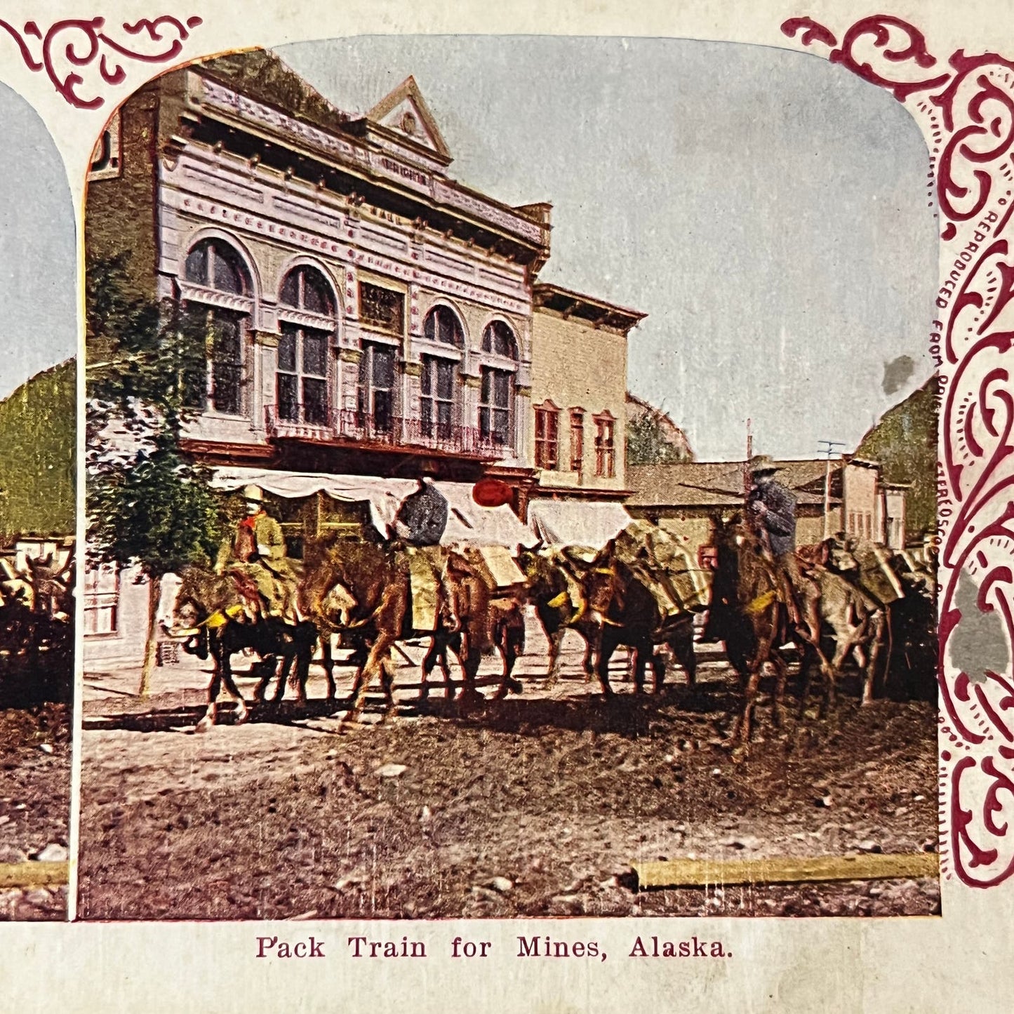 Pack Train for Mines, Alaska Color Antique Stereoview Card TJ9-V1