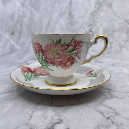 Tuscan Birthday Flowers January Carnation Bone China Teacup and Saucer TD1