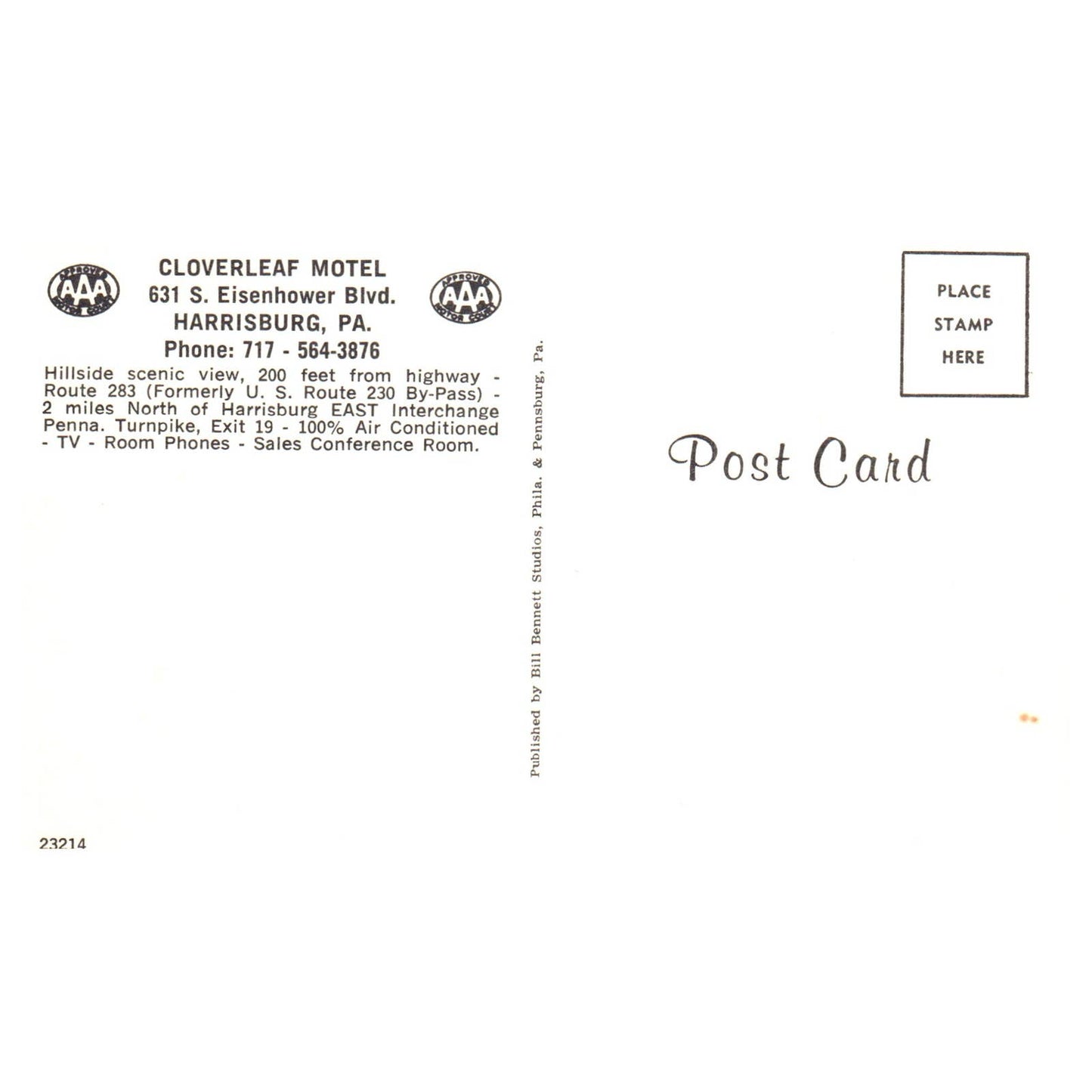 Vintage Postcard - Cloverleaf Motel Harrisburg PA AD9