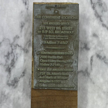 Vtg Printing Letterpress Printers Block Plate Los Angeles Business Hours TJ51