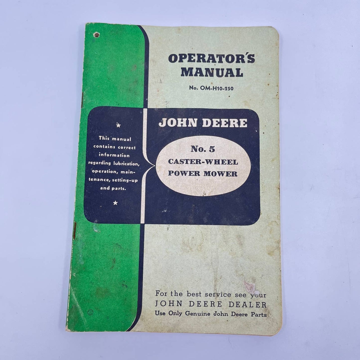 Vtg John Deere No. 5 Castor Wheel Power Mower Operator's Manual OM-H10-250 TF4