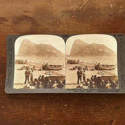 Gibraltar Seen From North Spain Antique Stereoview Card TJ9-V1