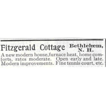 Fitzgerald Cottage Bethlehem NH - 1903 Original Ad TJ8-7-5