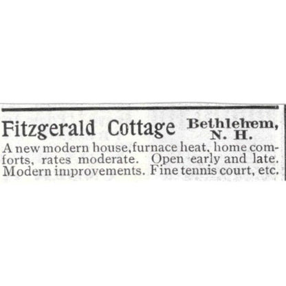 Fitzgerald Cottage Bethlehem NH - 1903 Original Ad AK5-S30