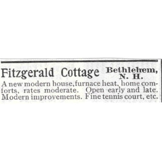 Fitzgerald Cottage Bethlehem NH - 1903 Original Ad AK5-S30