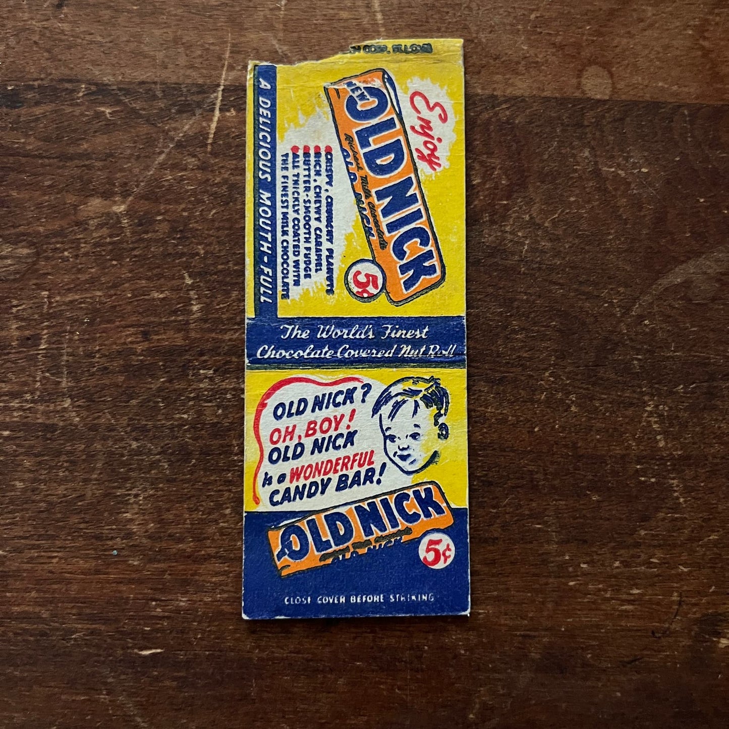 Old Nick Candy Bars - Blue & Yellow Advertising Matchbook Cover SA9-M13