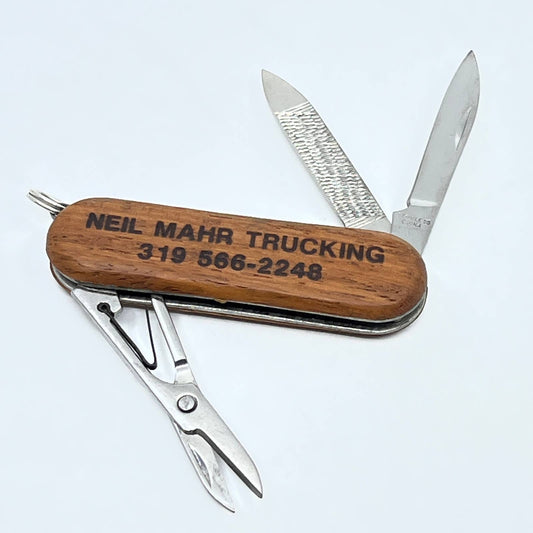 Vintage Key Chain Pocket Knife Neil Mahr Trucking Wood Keychain SD5