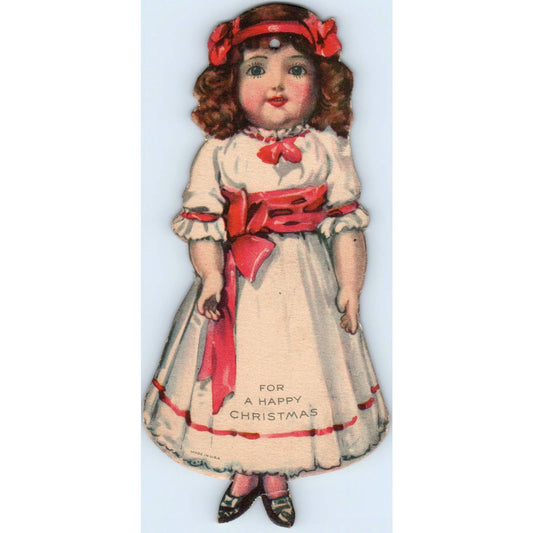 1910s Antique Lithograph Die Cut Paper Christmas Ornament Tag German Bisque SE4