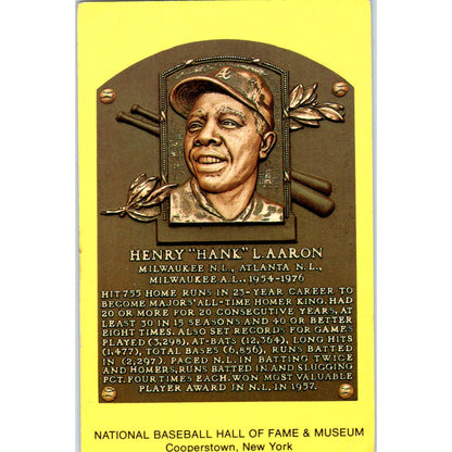 National Baseball Hall of Fame Hank Aaron Original Postcard TK1-23