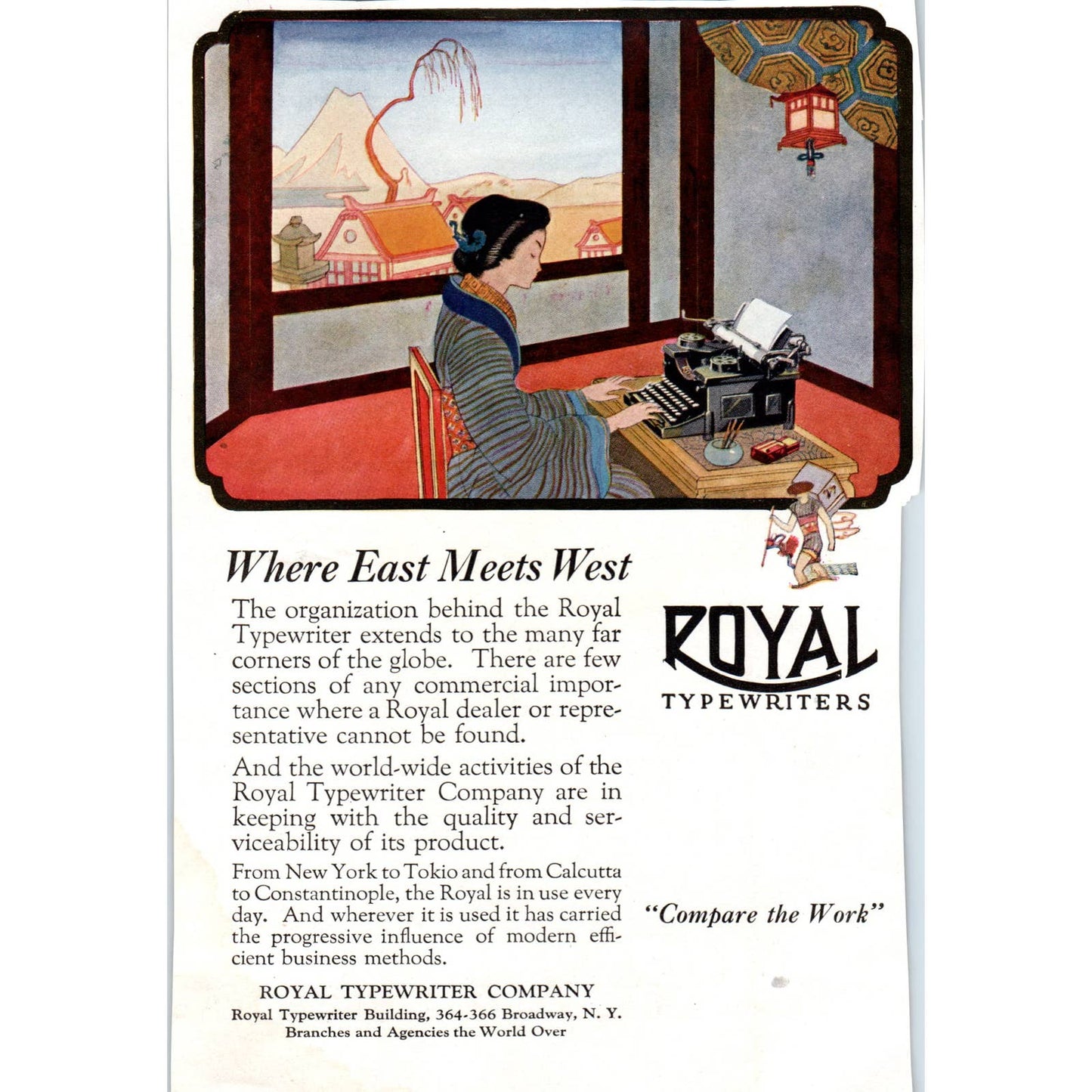 c1920 Harper's Magazine Ad - Royal Typewriters Where East Meets West TF6-1