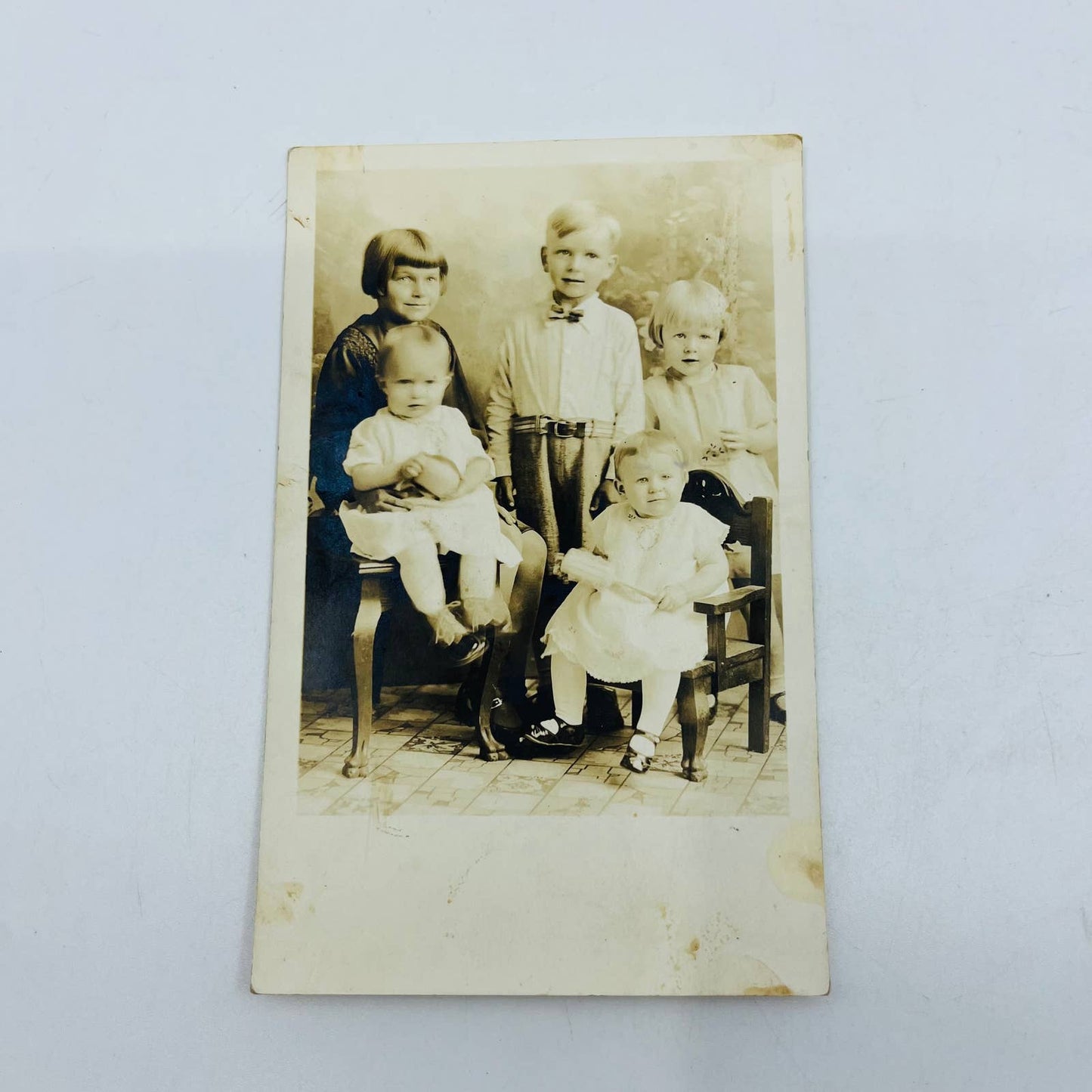 Early 1900s RPPC Portrait 5 Children Infant Toddler Pose PA9