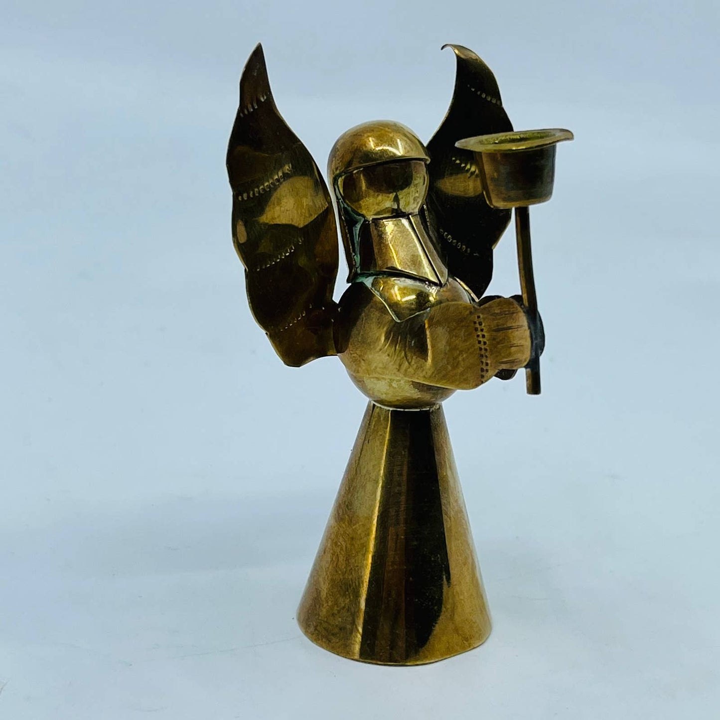 1980s Brass Angel Candleholder 3.5” Oval Candlestick Christmas Boho SB9