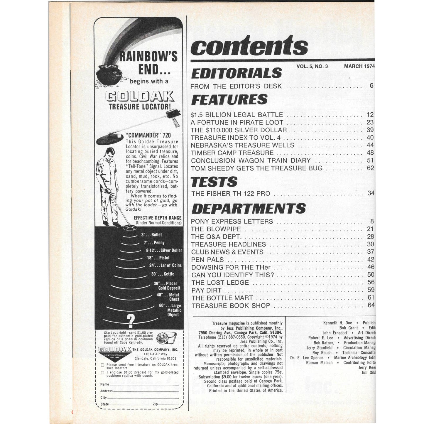 Treasure Magazine - Treasure Hunting Mines Buried Metal Detecting March 1974 MB4