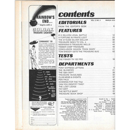 Treasure Magazine - Treasure Hunting Mines Buried Metal Detecting March 1974 MB4