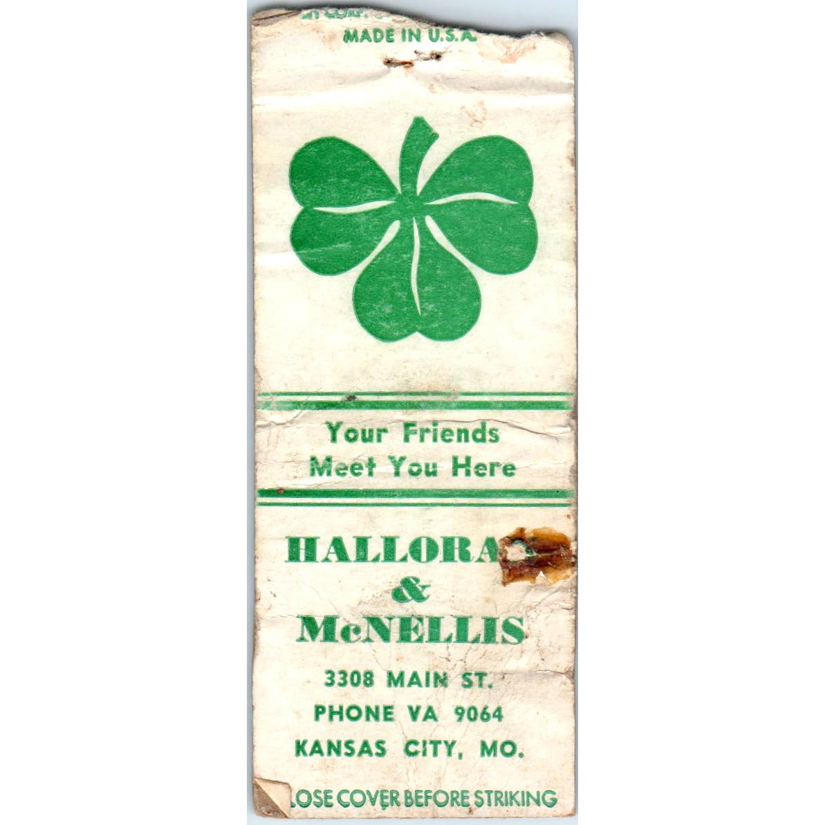 Halloran & McNellis Kansas City MO Advertising Matchbook Cover SA9-M2