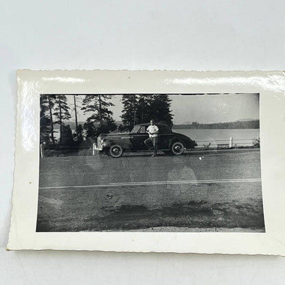 1942 Photograph Man Standing in Front of Paquette Lake Adirondacks NY SC5