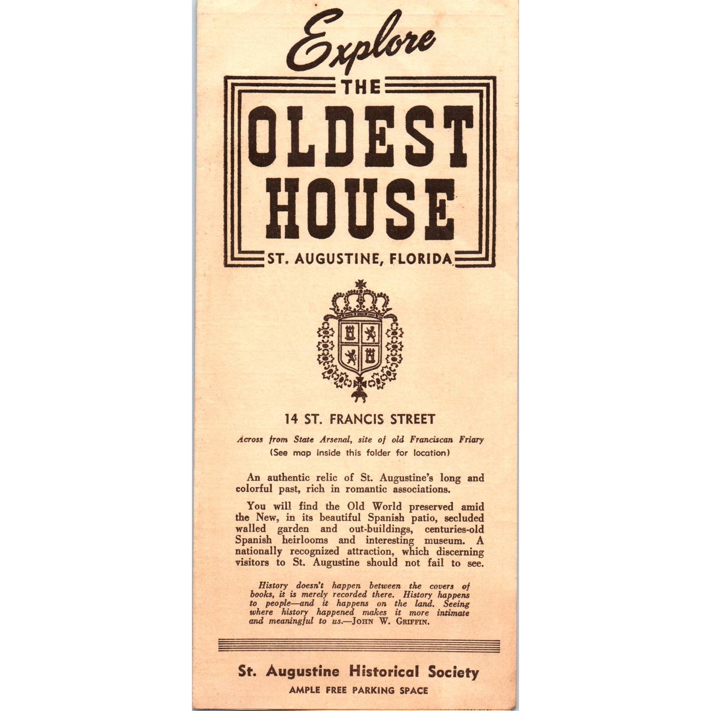 Vintage Explore the Oldest House - St. Augustine Florida Travel Brochure SE3-3