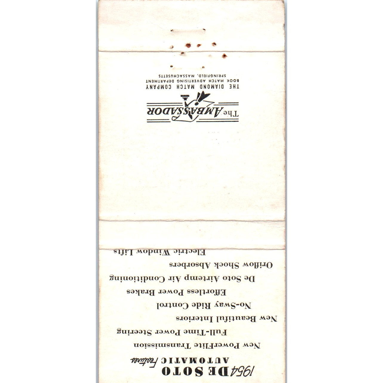 1954 DeSoto Automatic Fergus-Simpson Evanston IL Advertising Matchbook MM9-6