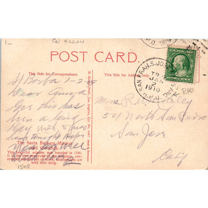 The Santa Barbara Mission and Downs 1910 Original Postcard TJ9-P2