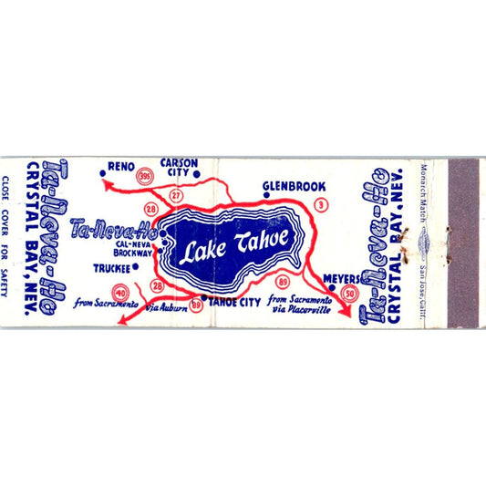 Ta-Neva-Ho Lake Tahoe Crystal Bay NV Advertising Matchbook Cover MM9-2