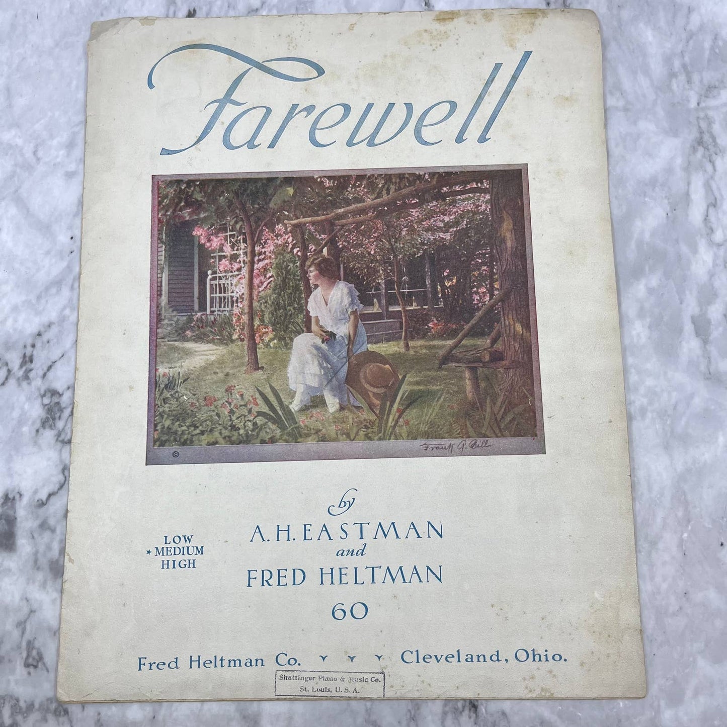 FAREWELL by A.H. Eastman & Fred Hellman 1917 LARGE FORMAT Sheet Music TJ4