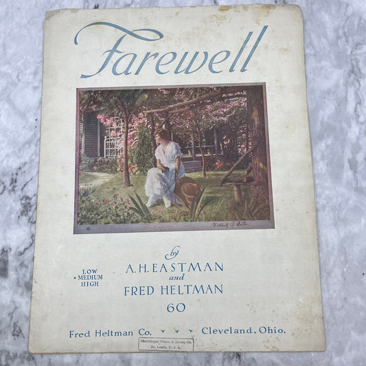 FAREWELL by A.H. Eastman & Fred Hellman 1917 LARGE FORMAT Sheet Music V41-2
