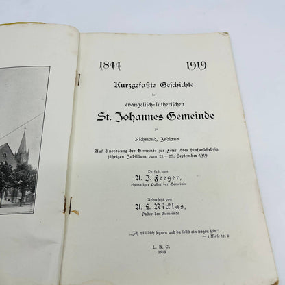 1919 St. John’s Parish Evangelical Church Richmond IN 75th Anny GERMAN Book C13