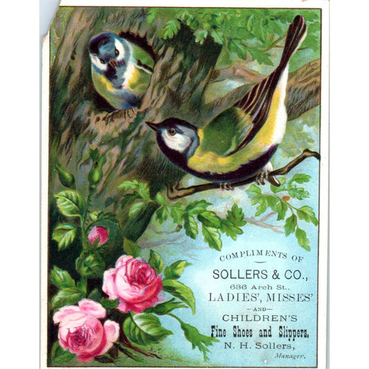 1880s Victorian Trade Card Sollers & Co Ladies Misses Children's Fine Shoes SE8