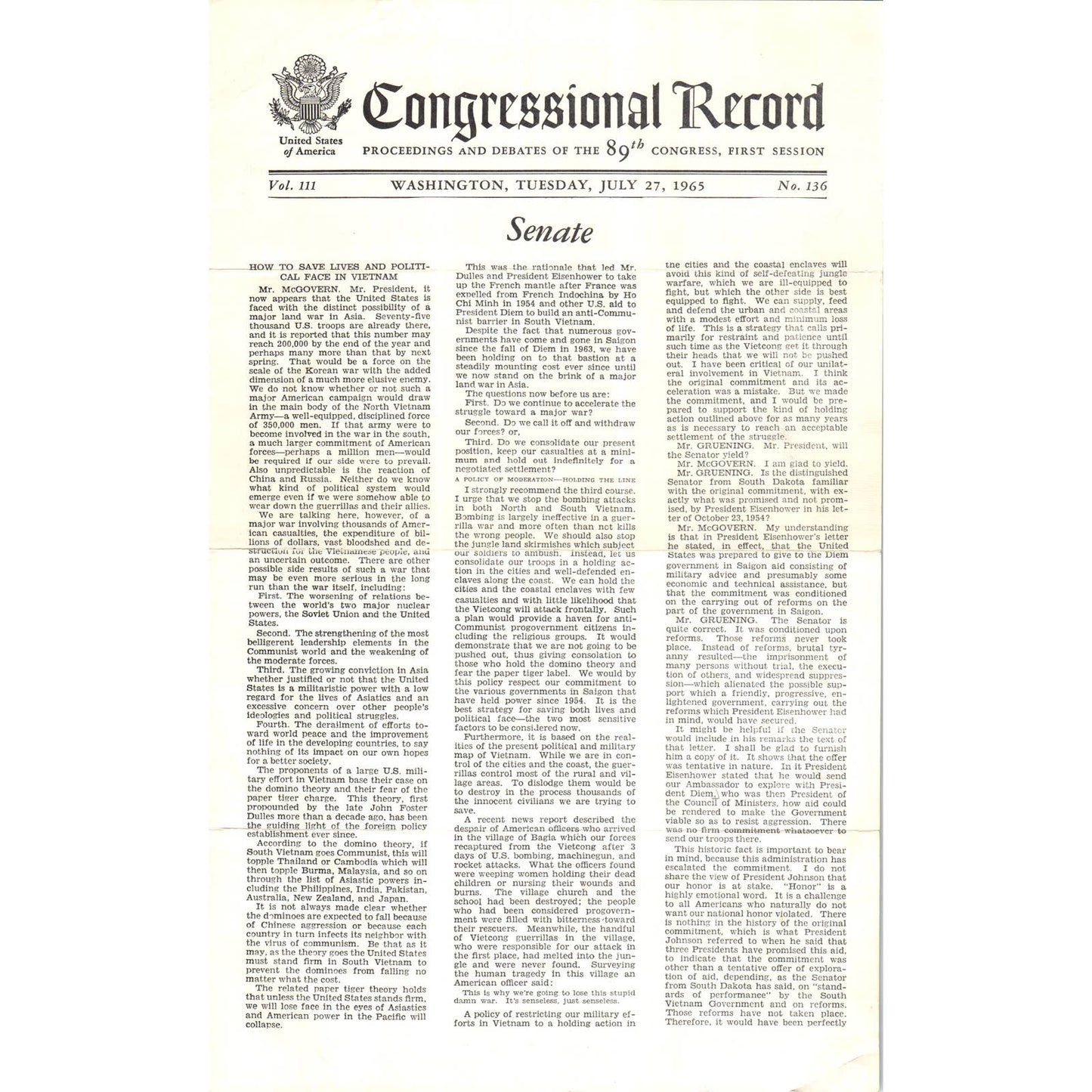 The Congressional Record Jul 27 1965 George McGovern Address on Vietnam TK1-P8