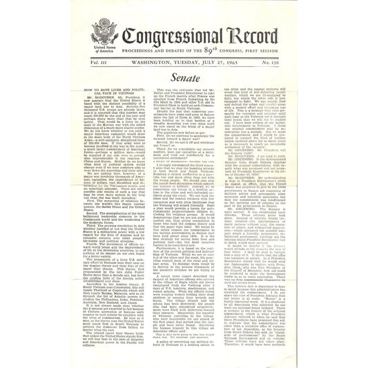 The Congressional Record Jul 27 1965 George McGovern Address on Vietnam B13