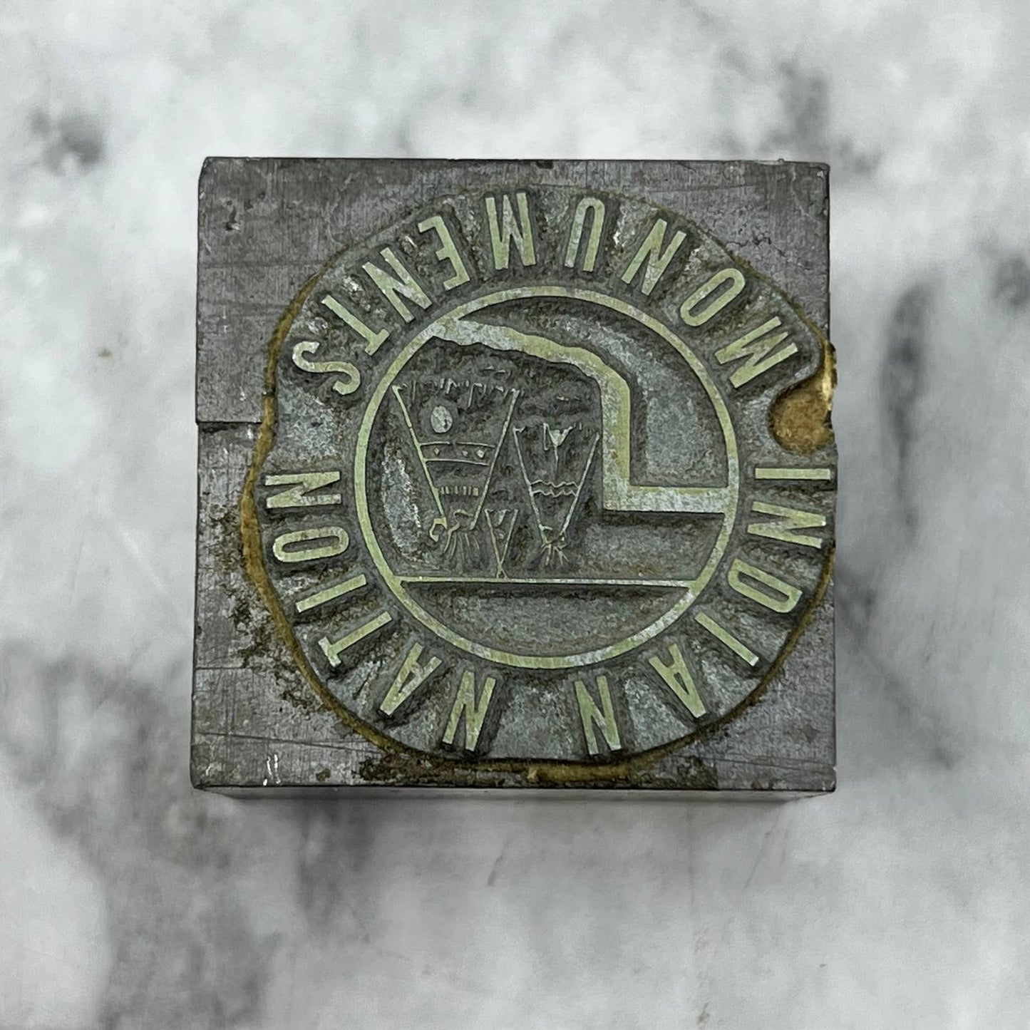 Vintage Printing Letterpress Printers Block Plate Indian Nation Monuments TJ516