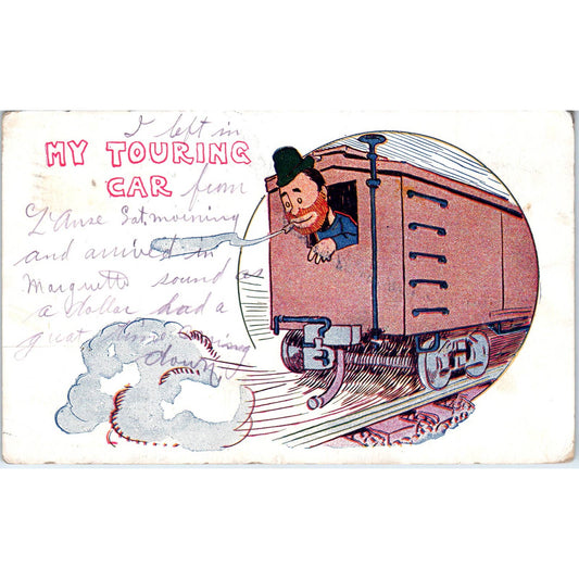 1907 Postcard Train Rider Hobo Tramp "My Touring Car" SE3-2