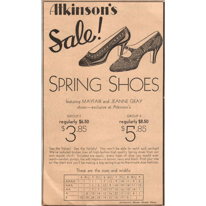 1935 Minneapolis Newspaper Ad Atkinson's Department Store Spring Shoe Sale FL5-3