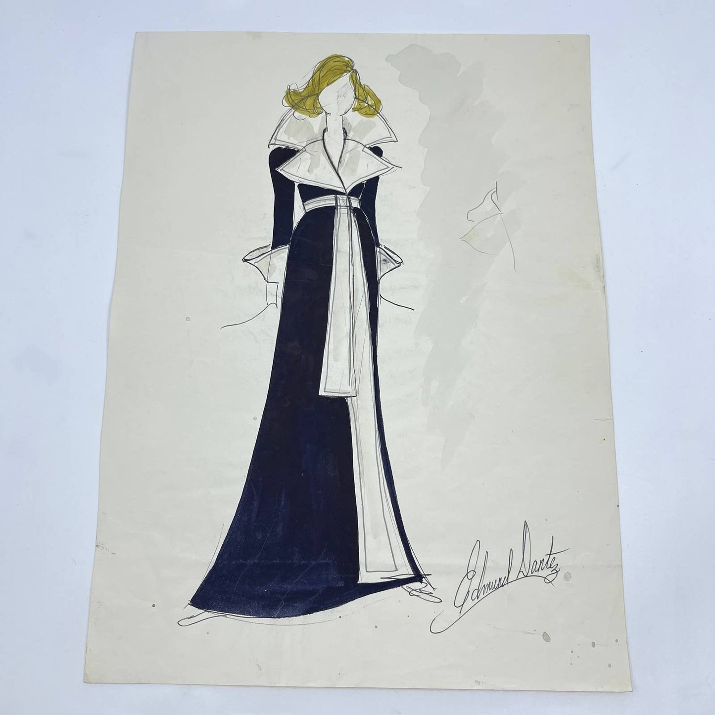 1960s Original Fashion Overcoat Illustration By Edmund Dantez 10x14” FL1