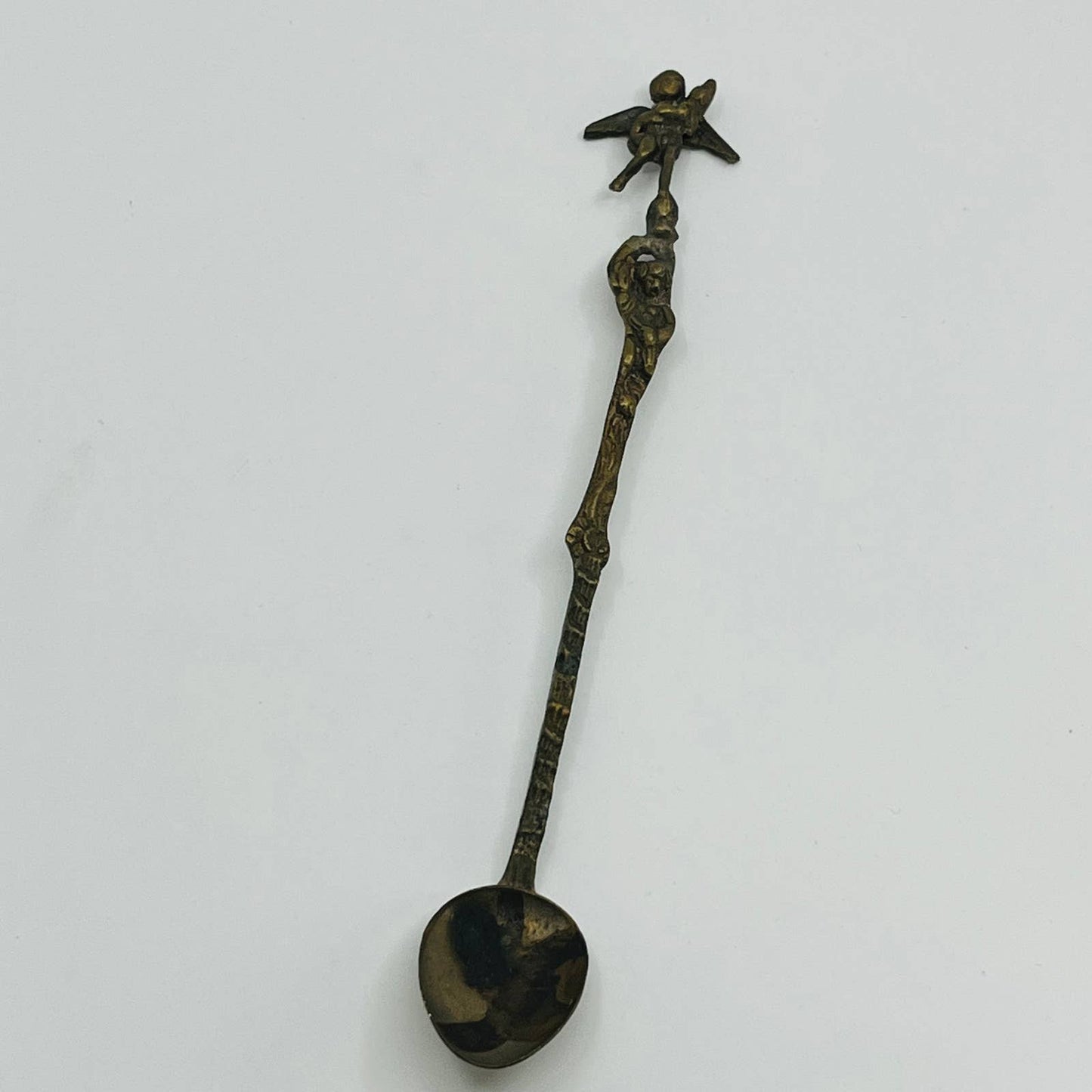 Antique Italian Brass Long Angel Stirring Spoon 7.5” SB3