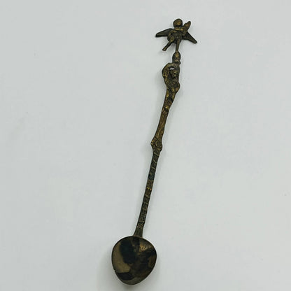 Antique Italian Brass Long Angel Stirring Spoon 7.5” SB3
