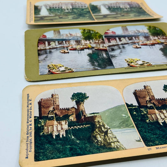 c1900 - 3 EUROPE Stereoview Cards Rheinstein Castle Rotterdam Frankfurt TA7-8