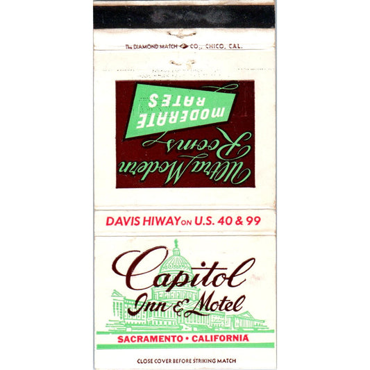 Capitol Inn & Motel Sacramento CA Advertising Matchbook Cover MM11-8
