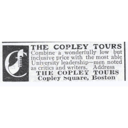 The Copley Tours Copley Square Boston - 1903 Original Ad AK5-S33