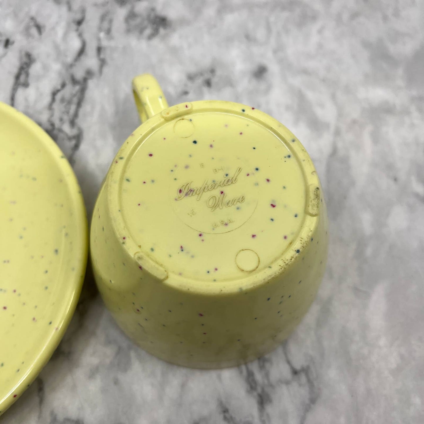 MCM Imperial Ware Speckled Confetti Yellow Cup & Saucer Melmac Malamine TA3-1
