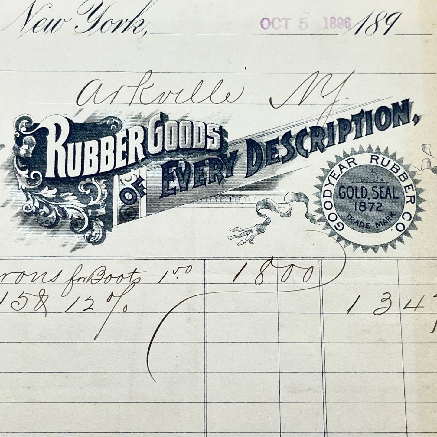 1896 Goodyear Rubber Co. Letterhead New York AB5