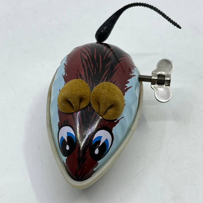 Vintage Tin Litho Toy Mouse Wind Up Toy WORKS 3” SE3