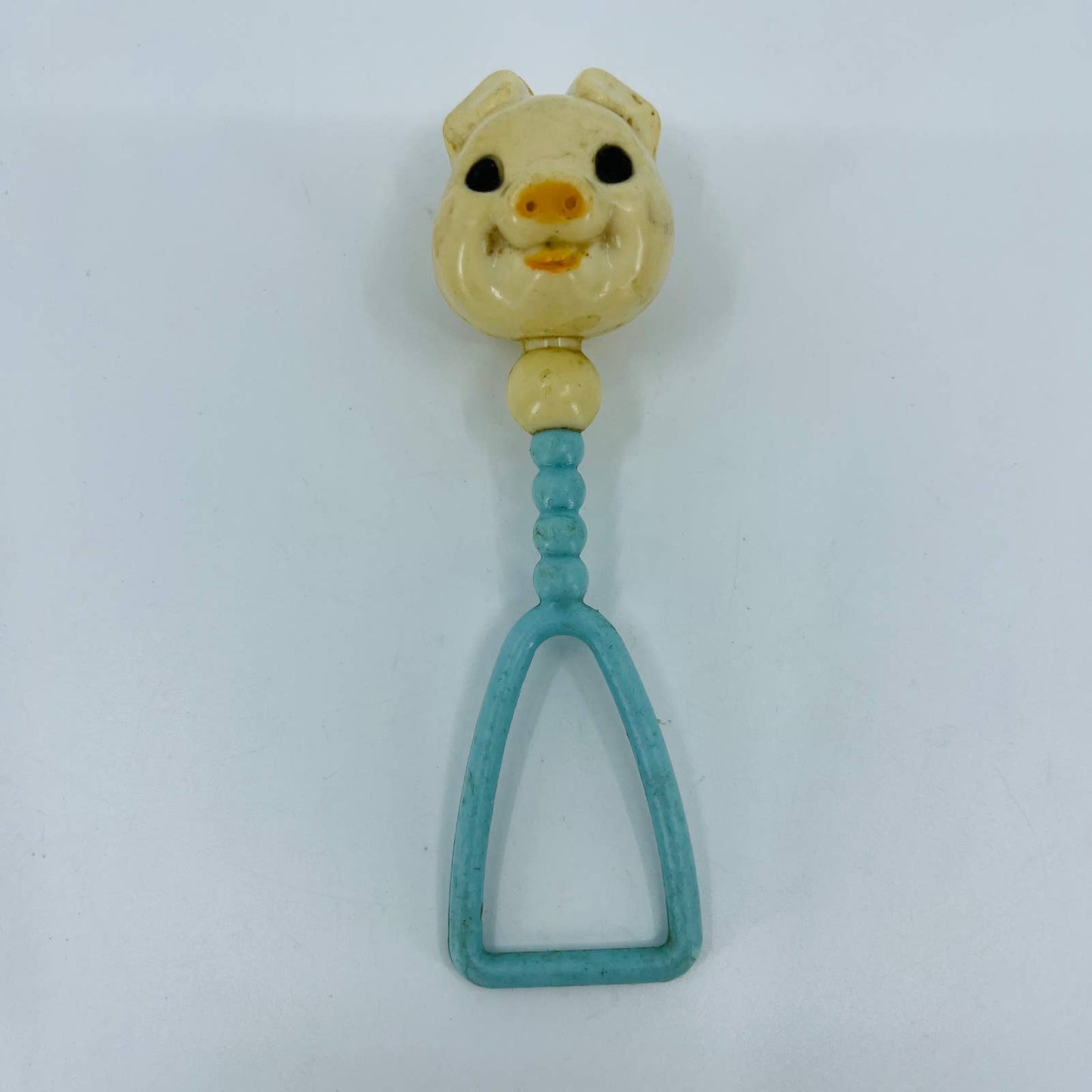 Vintage Pig Head Baby Rattle Orig. Paint 1960s Anthropomorphic Animal 5”  TB6