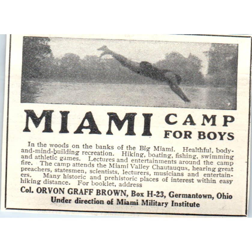 c1920 Harper's Ad Miami Camp for Boys Col Orvon Graff Brown Germantown OH EA3-2